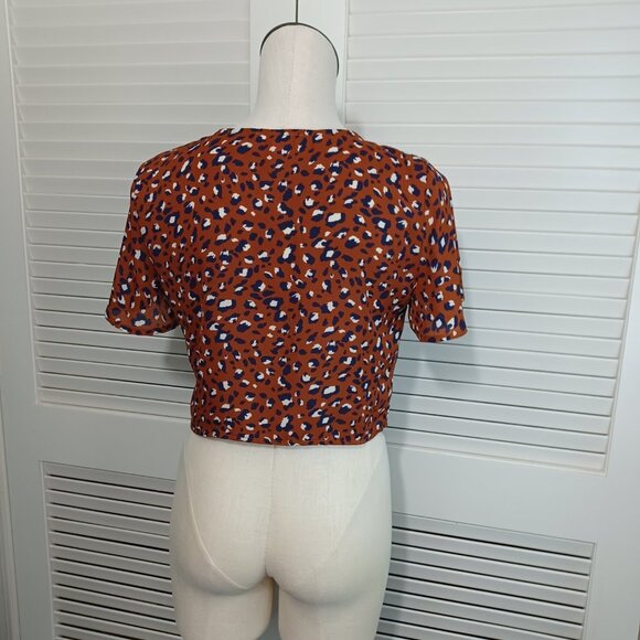 Beecool Tie Front Top Animal Print Cropped Womens Large - Picture 8 of 12